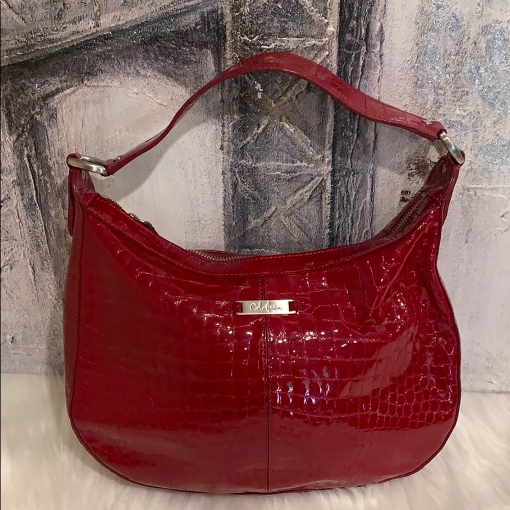 Cole Haan glossy Red leather crocodile Embossed bag